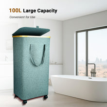 Load image into Gallery viewer, Rolling Laundry Basket, 100L Large Laundry Basket with Wheels, Slim Laundry Hamper with Lid, Foldable Hampers for Bedroom Aesthetic, Gray
