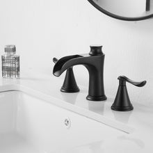 Load image into Gallery viewer, Matte Black Waterfall Bathroom Faucet for 3 Hole Sink 2-Handle 8 inch Widespread, 3JT8012MB
