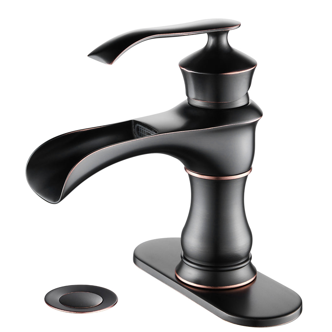 MYHB Waterfall Bathroom Faucet Single Hole Vanity Sink Basin Mixer Tap, Oil Rubbed Bronze SH5001SH
