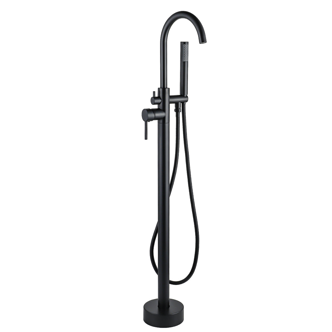 MYHB Black Freestanding Bathtub Faucet Floor Mount Standing Bath Tub Filler with Hand Shower
