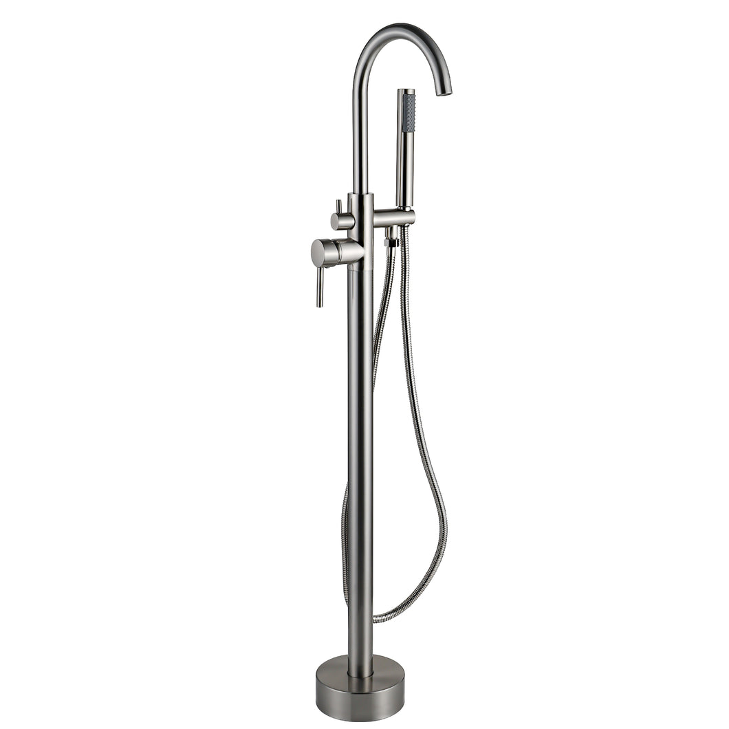 MYHB Brushed Nickel Freestanding Bathtub Faucet Floor Mount Standing Bath Tub Filler with Hand Shower