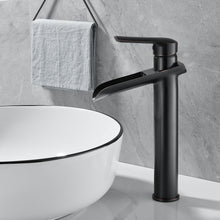 Load image into Gallery viewer, MYHB Waterfall Bathroom Vessel Sink Faucet Single Hole Bowl Brass Mixer Tap with Pop Up Drain, Oil Rubbed Bronze SH8001H
