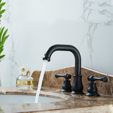 Load image into Gallery viewer, MYHB Black Bathroom Faucet 2-Handle 8 inch Widespread for 3 Hole Vanity Sink, Matte Black SH005H
