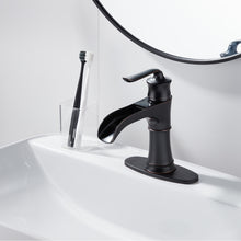 Load image into Gallery viewer, MYHB Waterfall Bathroom Sink Faucet and Parts Single Handle Lever Bath Basin Mixer Tap, Oil Rubbed Bronze 8012SH
