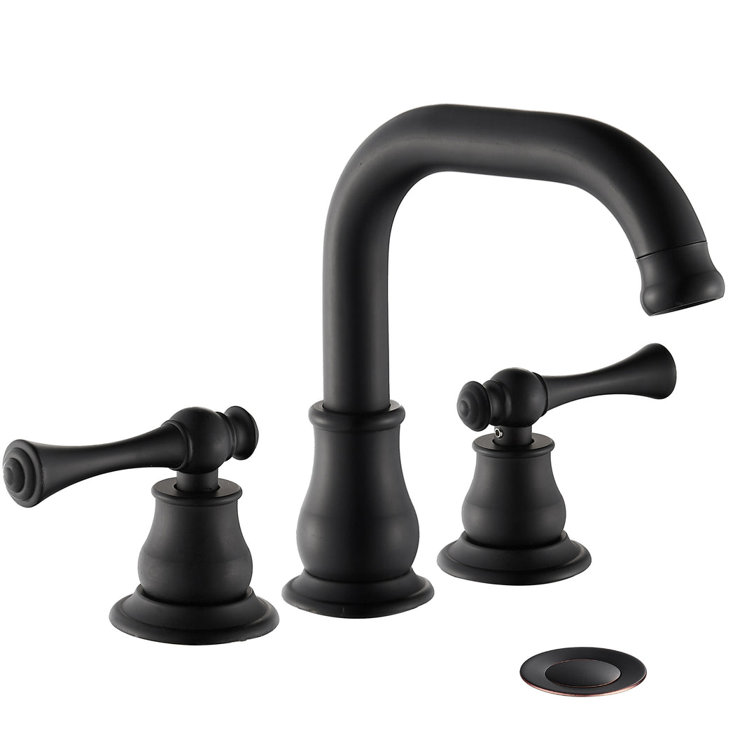 MYHB Black Bathroom Faucet 2-Handle 8 inch Widespread for 3 Hole Vanity Sink, Matte Black SH005H