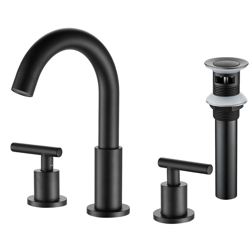 FBUKE Matte Black Faucet Bathroom for 3 Hole Sink 8 inch Widespread 2-Handle, Drain Included, SH001HNS-SMB…